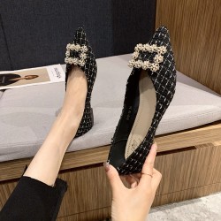 Women's Shoes Autumn All-Match Pointed Toe Shallow Mouth Drill Buckle Low Heel Shoes
